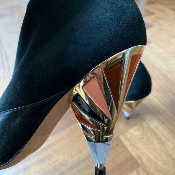 Givenchy boots size 36 1/2, black suede and leather boot with multicolor heel - Picture 6 of 9